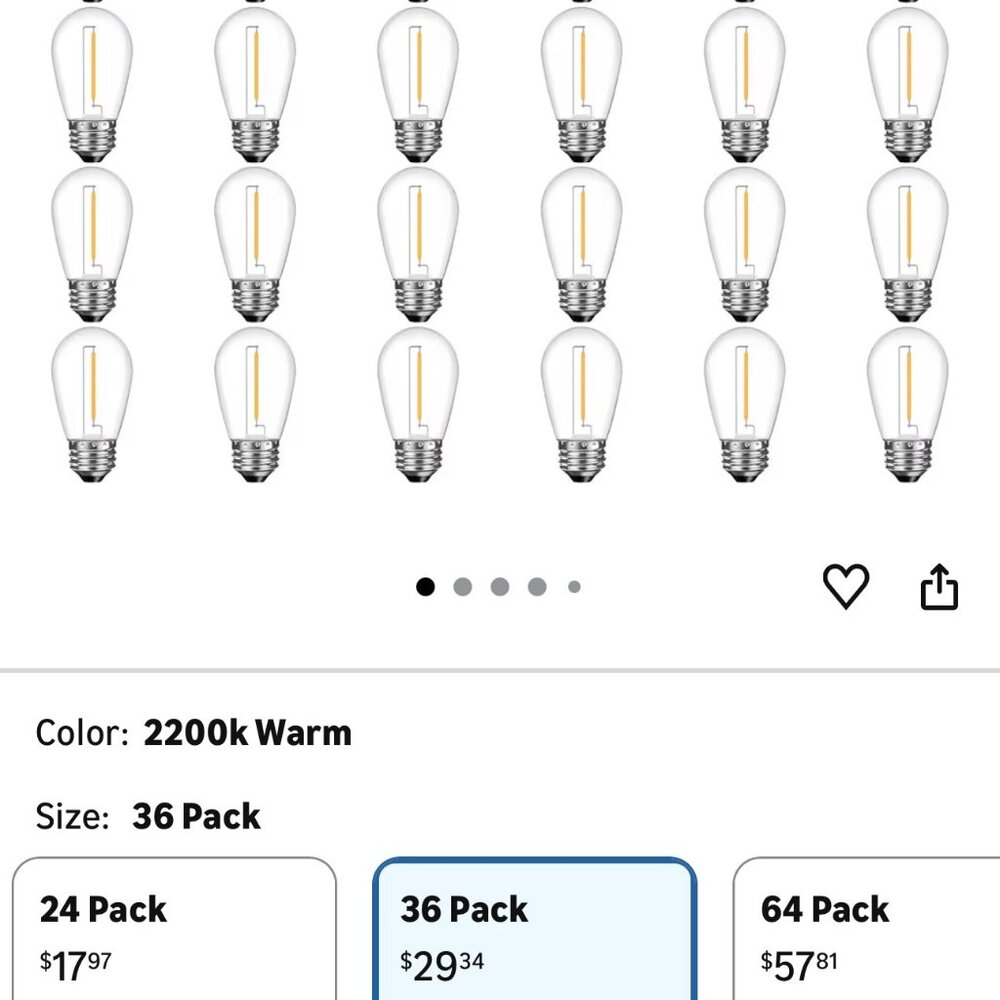 36 Pack S14 LED Replacement Light Bulbs, Shatterproof Plastic 1W Outdoor String